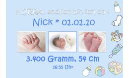 Geburtsanzeige "Nick", Karte Geburt, 10x15 cm, hellblau
