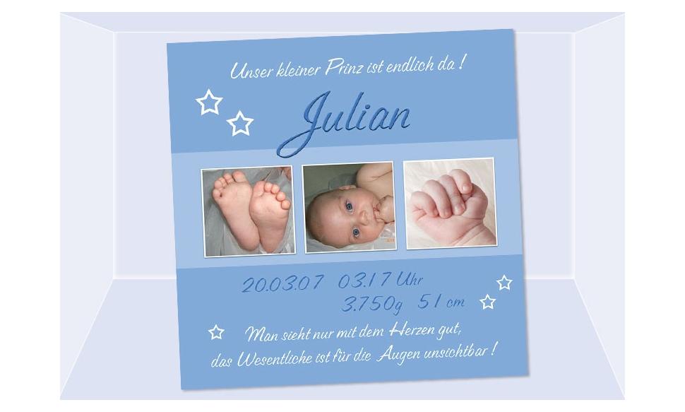 Geburtsanzeige "Julian", Karte Geburt, 10x10 cm, blau