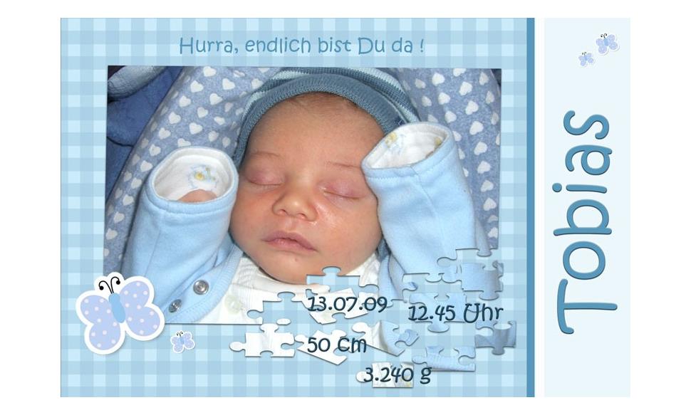Geburtsanzeige "Tobias", Karte Geburt, 10x15 cm, türkis