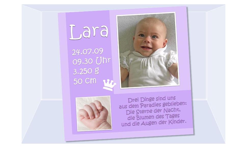 Geburtsanzeige "Lara", Karte Geburt, 10x10 cm, lila