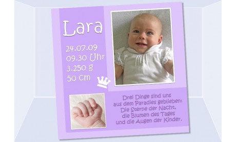 Geburtsanzeige "Lara", Karte Geburt, 10x10 cm, lila