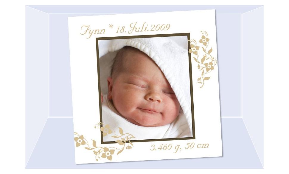 Geburtsanzeige "Fynn", Karte Geburt, 12,5x12,5 cm, weiß beige