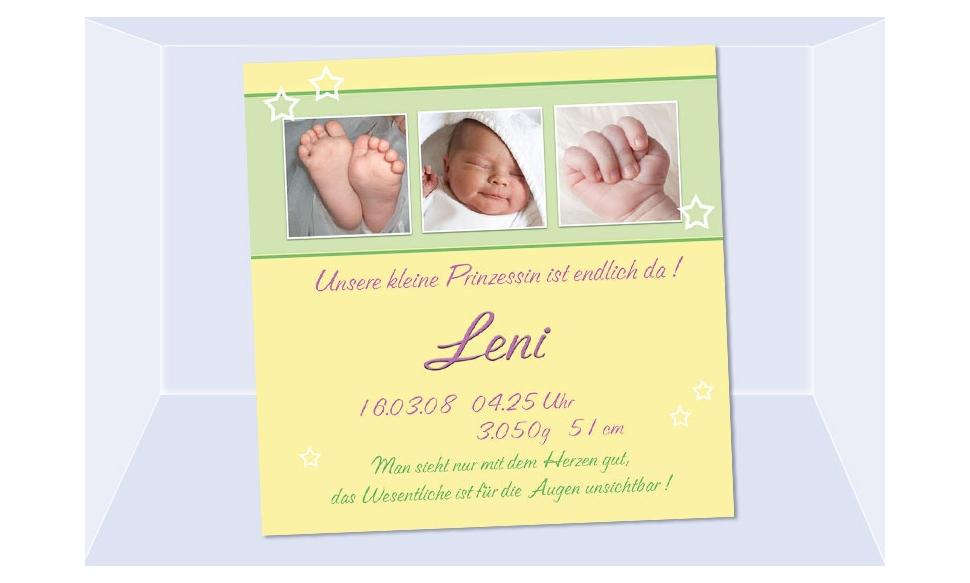 Geburtsanzeige "Leni", Karte Geburt, 10x10 cm, gelb rosa