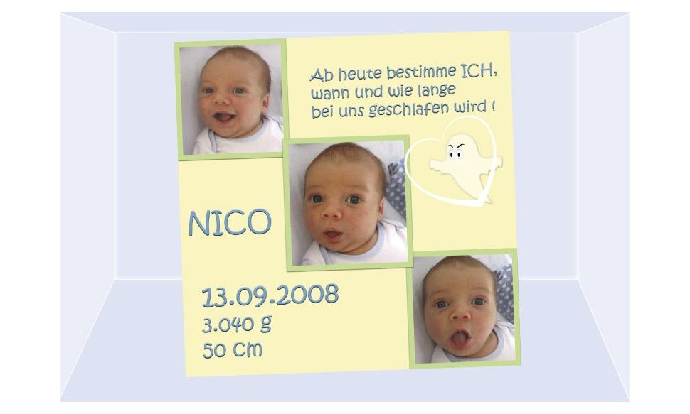 Geburtsanzeige "Nico", Karte Geburt, 10x10 cm, gelb