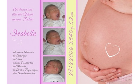 Geburtsanzeige "Babybauch", Karte Geburt, 10x15 cm, rosa