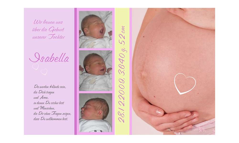 Geburtsanzeige "Babybauch", Karte Geburt, 10x15 cm, rosa Geburtsanzeige "Babybauch", Karte Geburt, 10x15 cm, rosa