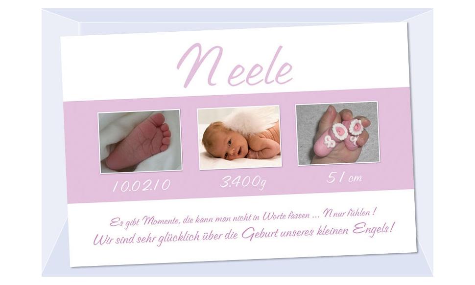 Geburtsanzeige "Neele", Karte Geburt, 10x15 cm, rosa / hellblau