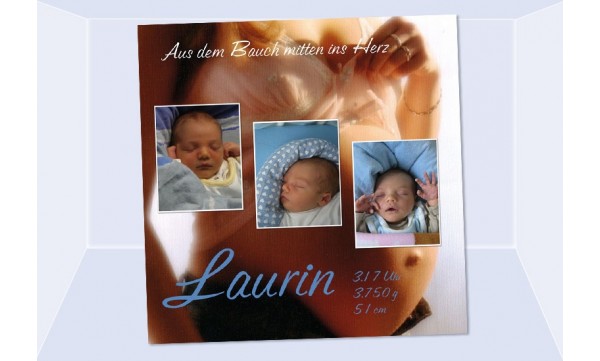 Geburtsanzeige "Laurin", Karte Geburt, 10x10 cm, Babybauch