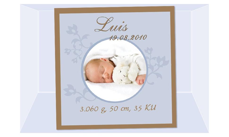 Geburtsanzeige "Luis", Karte Geburt, 12,5x12,5 cm, braun hellblau
