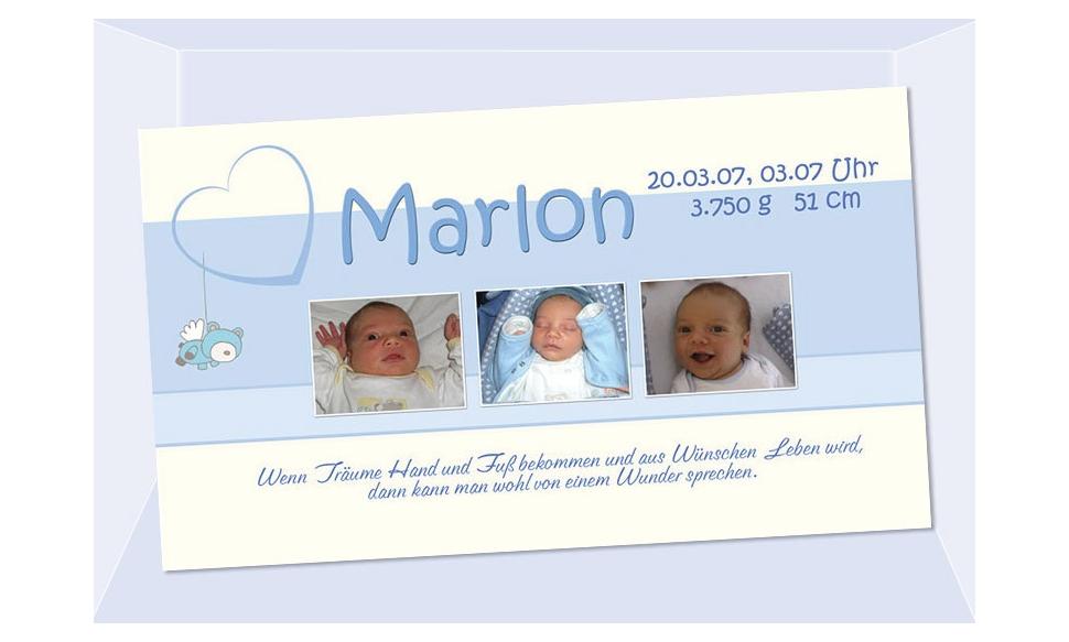 Geburtsanzeige "Marlon", Karte Geburt, 10x18 cm, hellblau