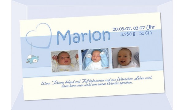 Geburtsanzeige "Marlon", Karte Geburt, 10x18 cm, hellblau