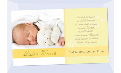 Geburtsanzeige "Luisa Marie", Karte Geburt, 10x18 cm, gelb