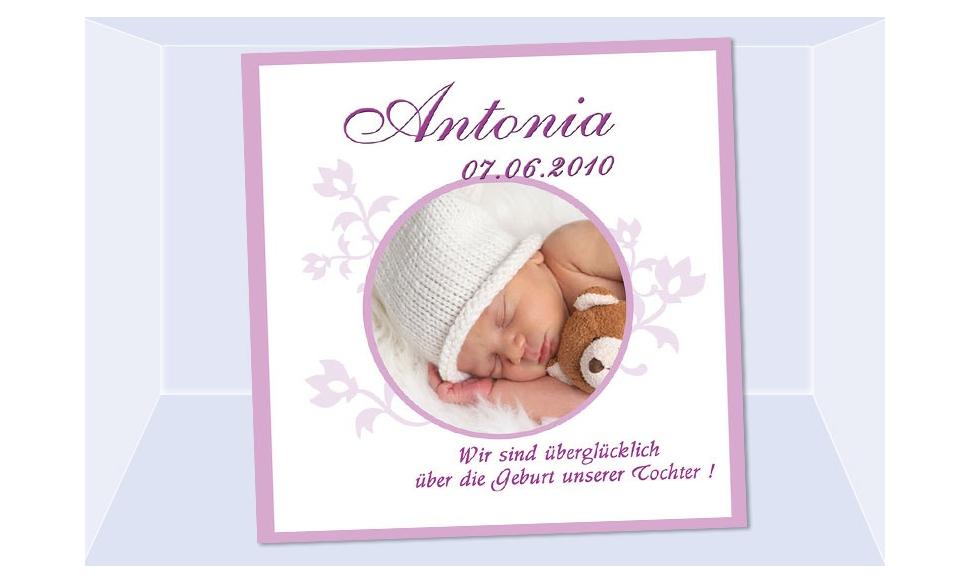 Geburtsanzeige "Antonia", Karte Geburt, 12,5x12,5 cm, weiß rosa