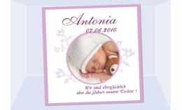 Geburtsanzeige "Antonia", Karte Geburt, 12,5x12,5 cm, weiß rosa