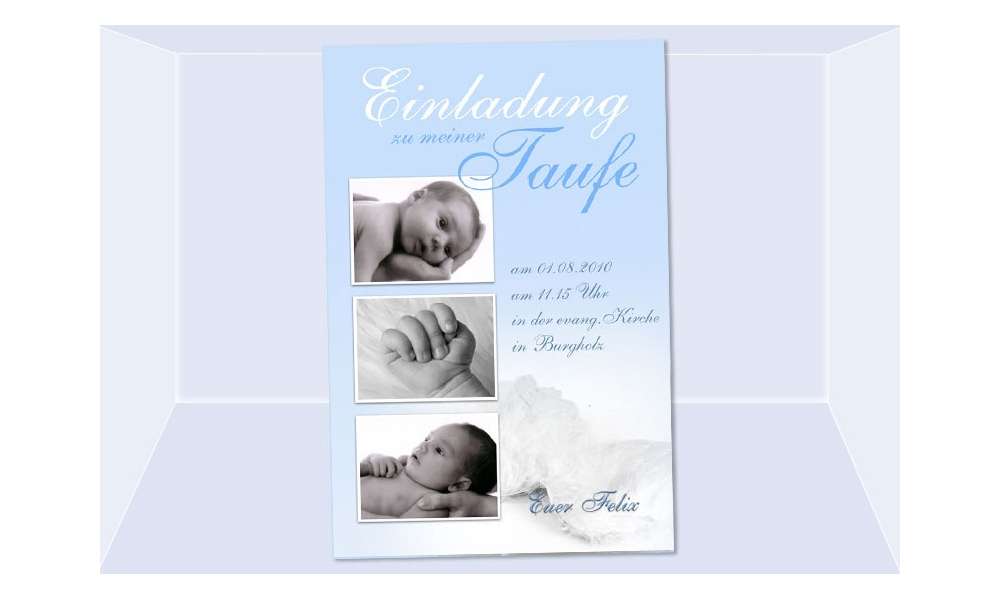 Einladung Taufe "Felix", Taufeinladung, Fotokarte 10x15 cm, hellblau Einladung Taufe "Felix", Taufeinladung, Fotokarte 10x15 cm, hellblau