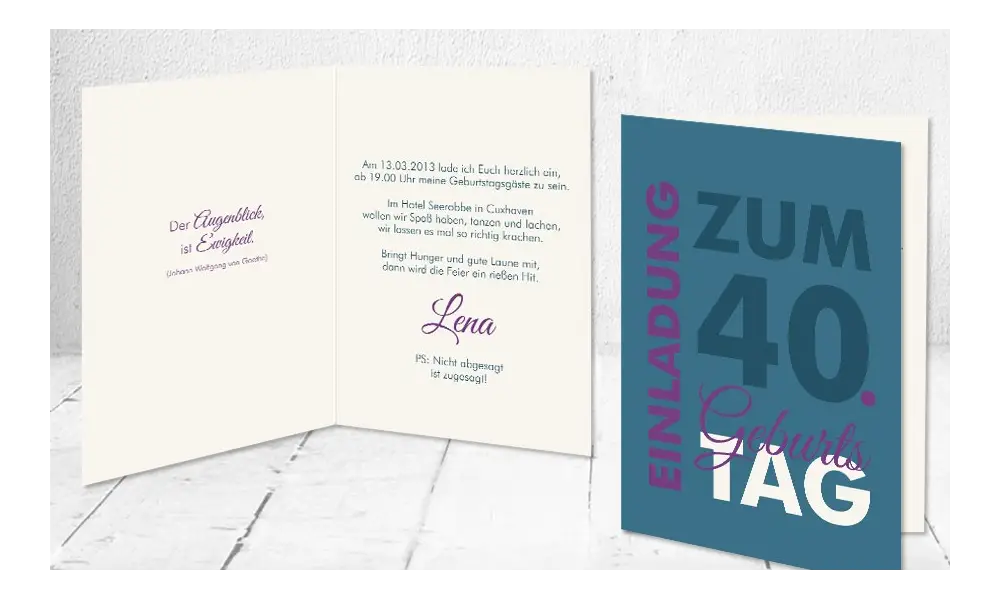 Einladung 40. Geburtstag, Klappkarte modern