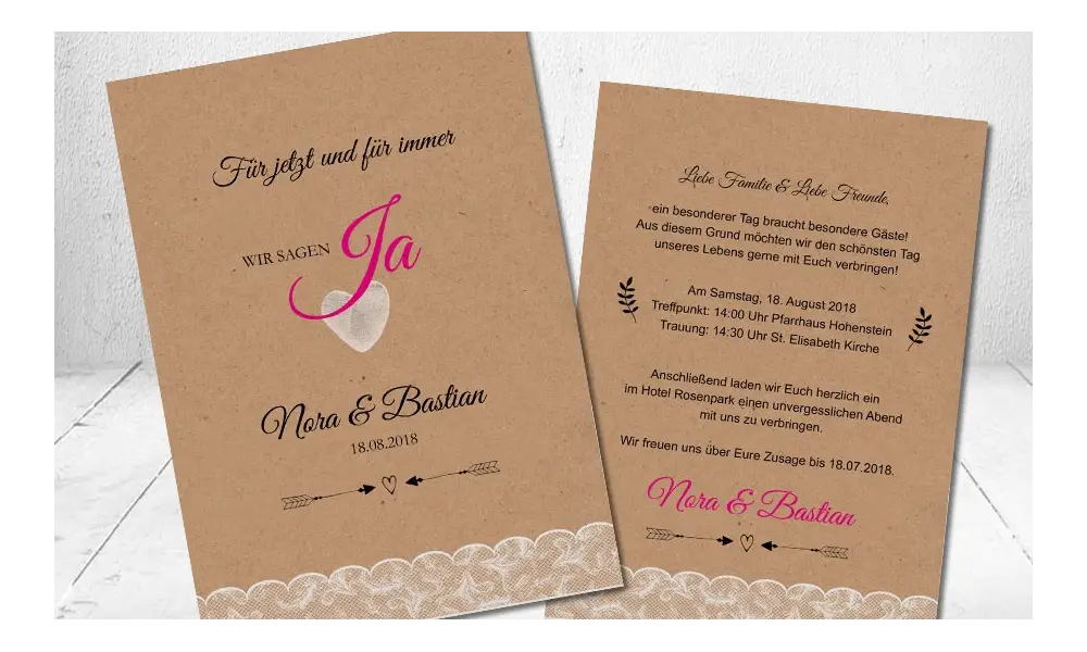 Moderne Vintage Hochzeitseinladungen "Wir sagen Ja"