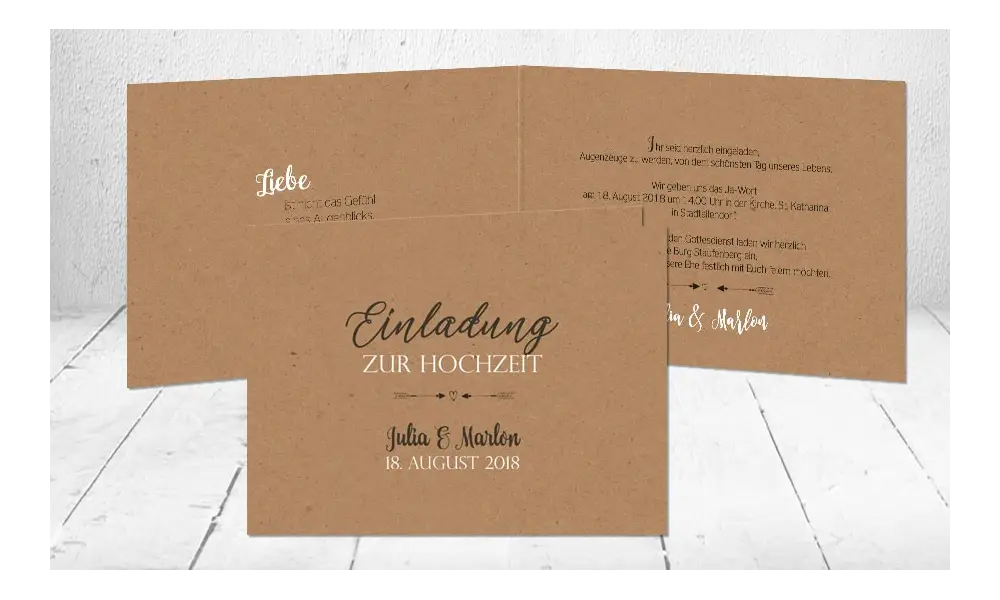Einladungskarte Hochzeit  Kraftpapier Vintage diy