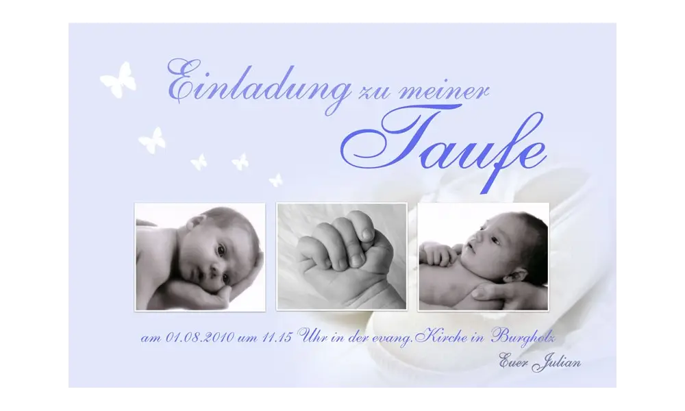 Einladung Taufe "Julian", Taufeinladung, Fotokarte 10x15 cm, hellblau