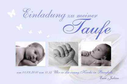 Einladung Taufe "Julian", Taufeinladung, Fotokarte 10x15 cm, hellblau