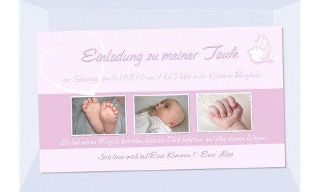 Einladung Taufe "Alisa", Taufeinladung, Fotokarte 10x18 cm, rosa