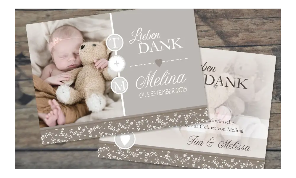 Dankeskarte Geburt "Vintage Look"