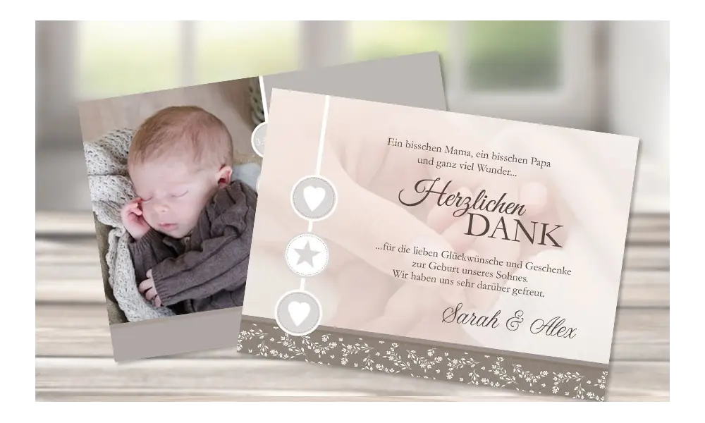 Dankeskarte Geburt "Vintage Look"