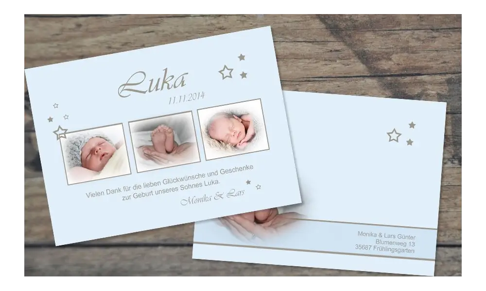 Danksagungskarte, Karte zur Geburt DIN A6 "Luka der Entspannte"