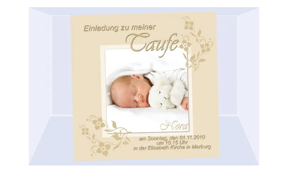 Einladung Taufe "Nora", Taufeinladung, Fotokarte 12,5x12,5 cm, beige