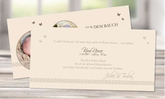Danksagungskarte Zur Geburt Mitten Ins Herz In Creme
