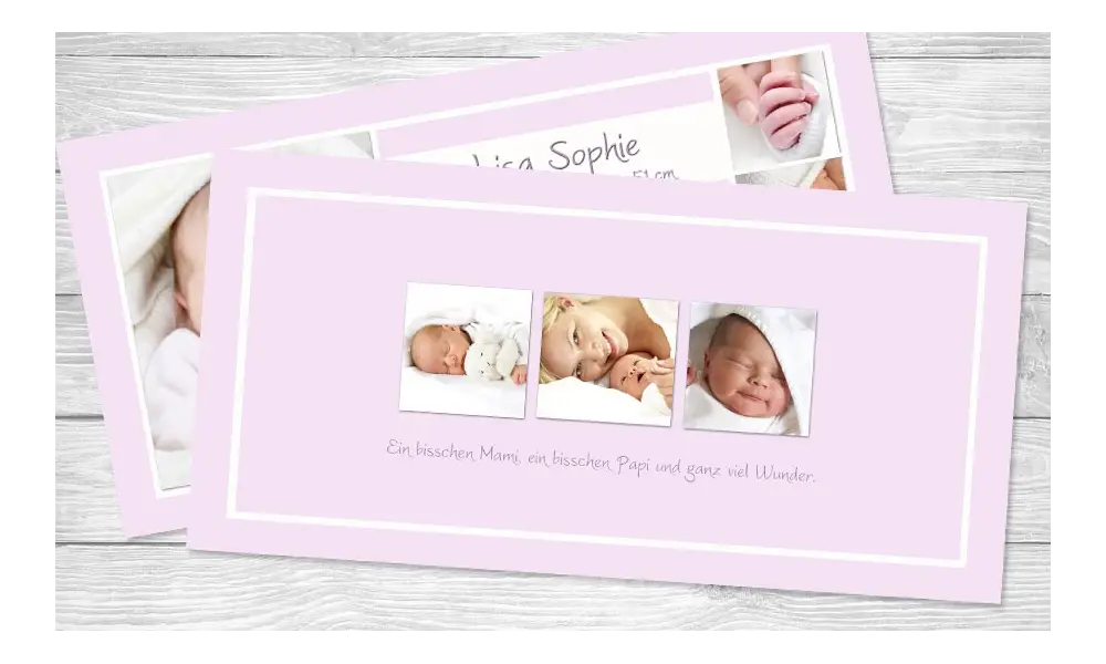 Danksagungskarte zur Geburt, "Lisa Sophie" in rosa
