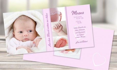 Danksagungskarte zur Geburt, "Moana" in creme