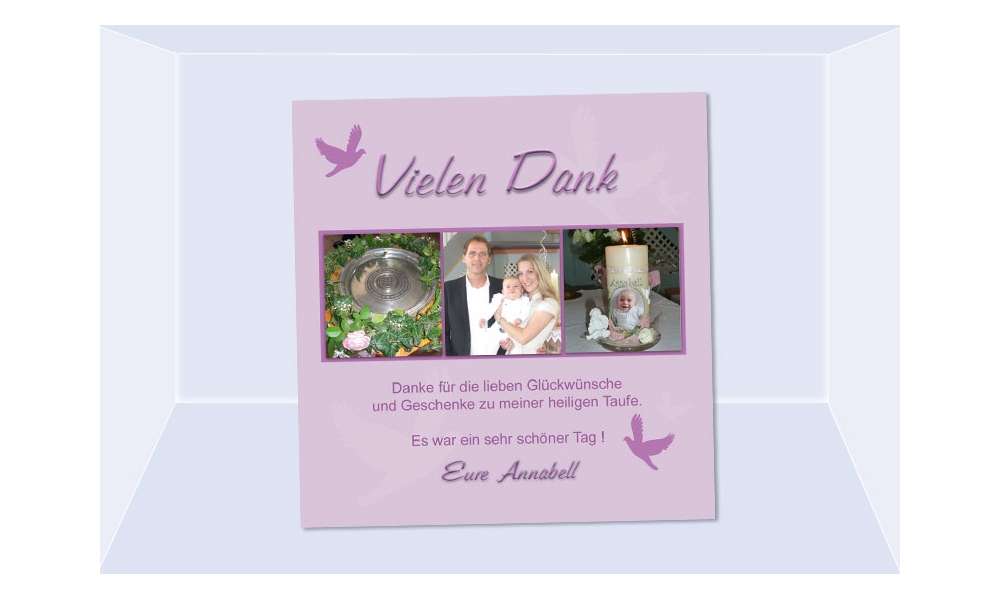 Danksagung Taufe "Annabell", Taufkarte, Fotokarte 10x10 cm, rosa Danksagung Taufe "Annabell", Taufkarte, Fotokarte 10x10 cm, rosa