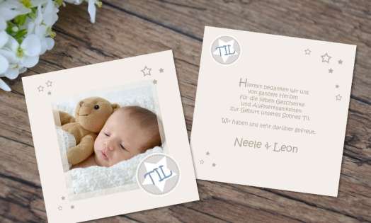 Babykarte, Danksagung Geburt "Button"