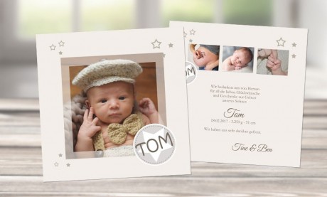 Babykarte, Danksagung Geburt "Button"