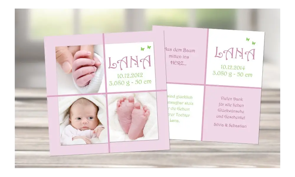 Babykarte, Danksagung Geburt "Lana", rosa