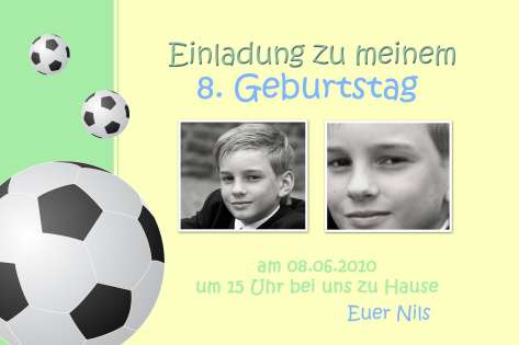 Einladung Kindergeburtstag "Fußball", Fotokarte 10x15 cm