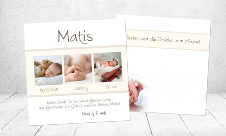 Babykarte, Danksagung Geburt "Matea", rosa