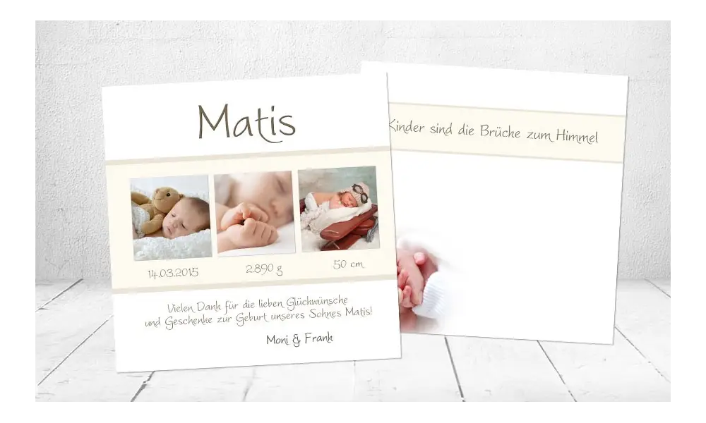 Babykarte, Danksagung Geburt "Matea", rosa