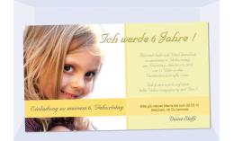 Einladung Kindergeburtstag "Steffi", Fotokarte 10x18 cm, gelb