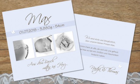 Danksagungskarte Geburt "Max", hellblau