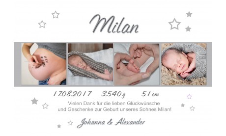 Danksagung Geburt "Sternchen", Geburtskarte, 10x15 cm