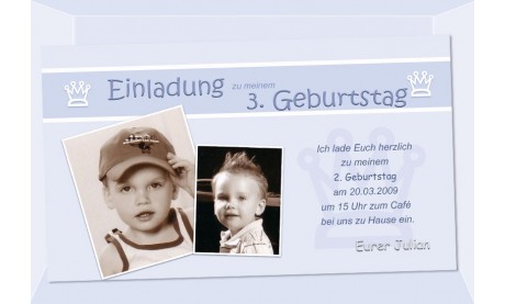 Einladung Kindergeburtstag "Prinz", Fotokarte 10x18 cm, hellblau