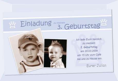 Einladung Kindergeburtstag "Prinz", Fotokarte 10x18 cm, hellblau