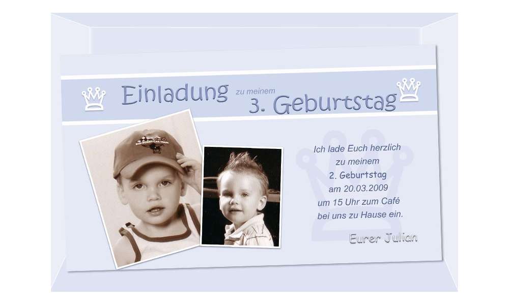 Einladung Kindergeburtstag "Prinz", Fotokarte 10x18 cm, hellblau