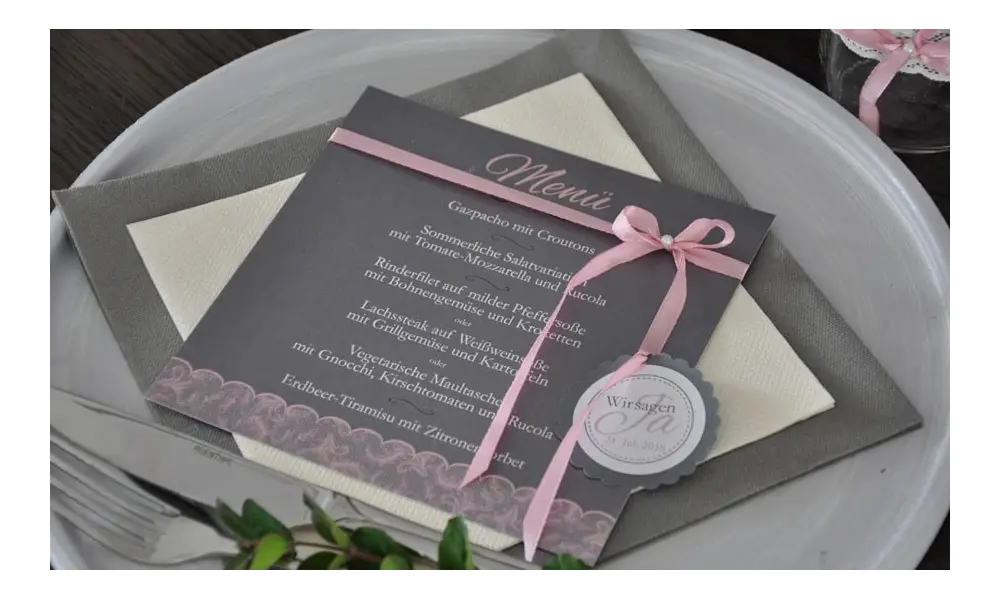 Menükarte Hochzeit quadratisch