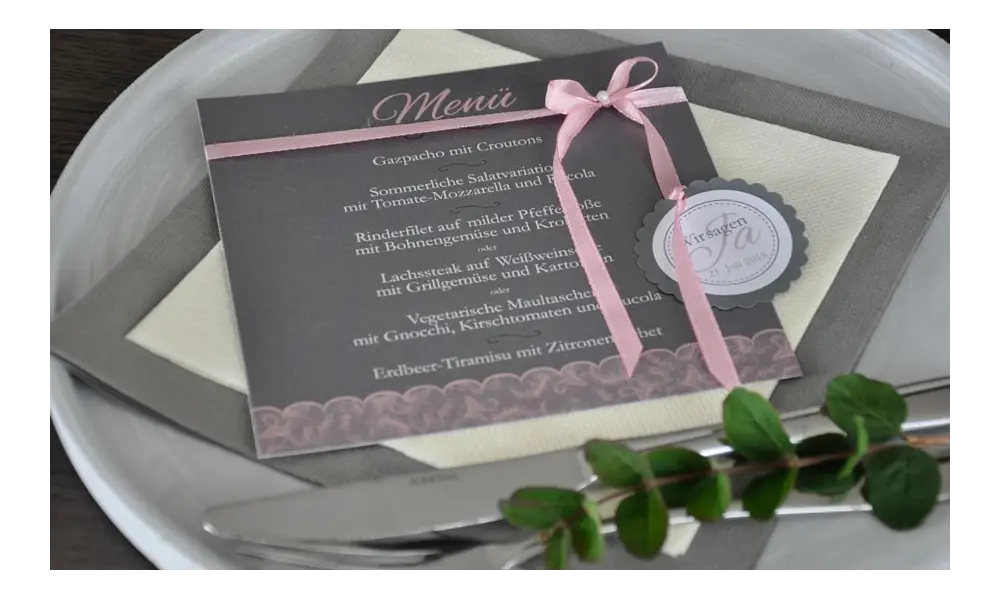 Menükarte Hochzeit quadratisch