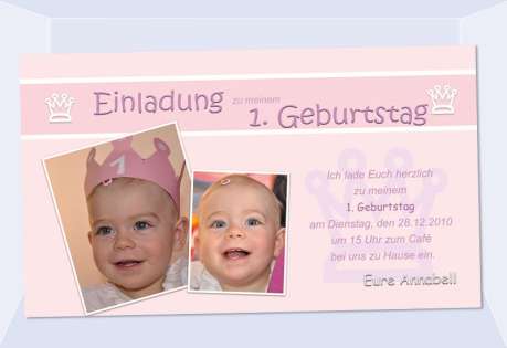 Einladung Kindergeburtstag "Prinzessin", Fotokarte 10x18 cm, rosa