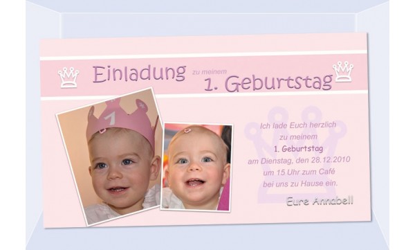 Einladung Kindergeburtstag "Prinzessin", Fotokarte 10x18 cm, rosa