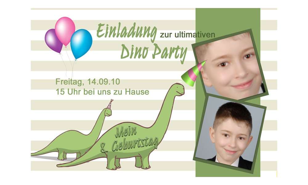 Einladung Kindergeburtstag "Dino", Fotokarte 10x15 cm